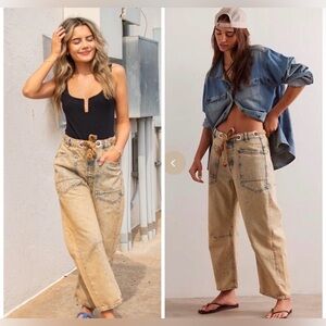 Free People Moxie Low Slung Pull On Barrel Jeans Slouchy In Cowboy, Sz 31 NWT
